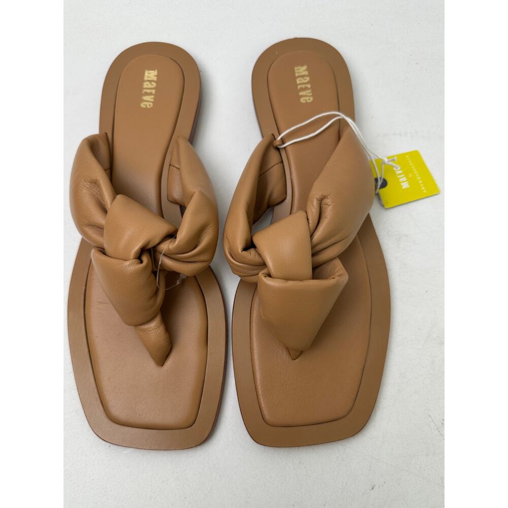 Maeve Tan Knotted Leather Slide Sandals